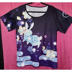 Sakura Cherry Blossom Rabbit Shirt “Tsubaki” TShirt Ombré Navy Purple Ladies 2XL